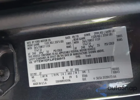 2018 Ford F-150 Xl z USA, uszkodzony, nr VIN 1FTEW1EP3JFE60915